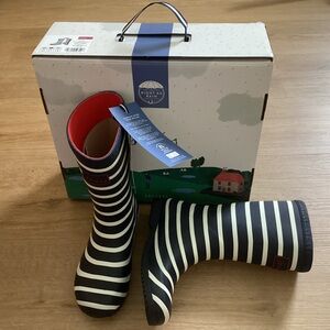 NIB-Joules ROLL UP WELLY Rubber Wellies Navy Stripe (K13)